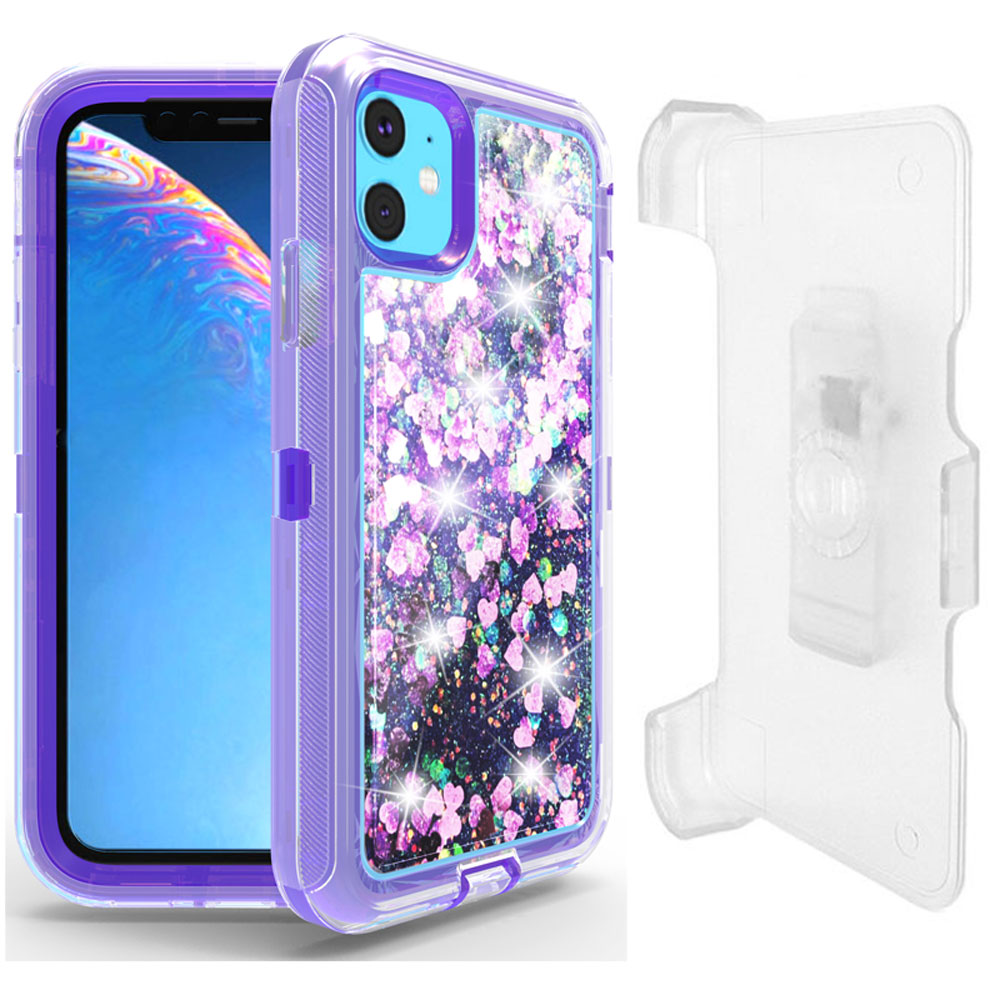 iPHONE 11 Pro (5.8in) Star Dust Clear Liquid Armor Robot Case with Clip (Purple)